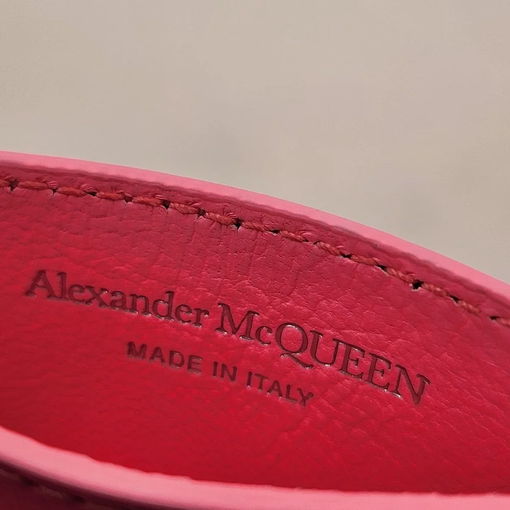 Alexander McQueen Bright Pink Leather Skull Card Holder Case Wallet Box Dust Bag